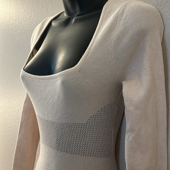 Princess Polly Barallen Long Sleeve Beige Knit Square Neck Side Slit Maxi Dress - Picture 8 of 13